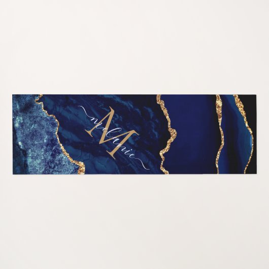 Navy Blauw Goud Aangepaste Naam Letter Yoga Mat (Achterkant (horizontaal))