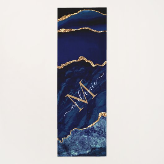 Navy Blauw Goud Aangepaste Naam Letter Yoga Mat (Achterkant)