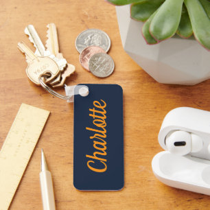 Navy Blauw & Goud Aangepaste Naam Sleutelhanger