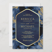 Navy Blauw Goud Abstract Vloeibare Inkt Foto Bruil Kaart (Voorkant)