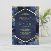 Navy Blauw Goud Abstract Vloeibare Inkt Foto Bruil Kaart (Staand voorkant)