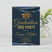 Navy Blauw & Goud Afstuderen BBQ Party Kaart (Staand voorkant)