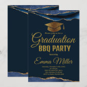 Navy Blauw & Goud Afstuderen BBQ Party Kaart (Voorkant / Achterkant)