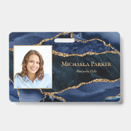 Navy Blauw Goud Agaat Geode Business Foto Badge