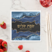 Navy Blauw Goud Agaat Marmer Hebreeuws Shabbat Sha Servet (Insitu)