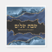 Navy Blauw Goud Agaat Marmer Hebreeuws Shabbat Sha Servet (Voorkant)