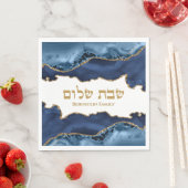 Navy Blauw Goud Agaat Marmer Joodse Shabbat Shalom Servet (Insitu)
