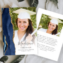 Navy Blauw Goud Agat Foto Afstudeeruitnodiging
