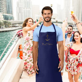 Navy blauw goud anker aangepaste naam nautisch schort