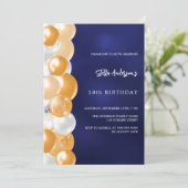 Navy blauw goud ballonnen verjaardag kaart (Staand voorkant)