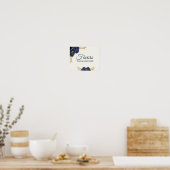 Navy Blauw Goud Bloemen Bruiloft Gunsten Sign 8x10 Poster (Keuken)
