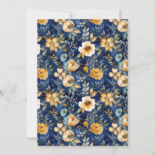 Navy Blauw Goud Bloemen High School Afstuderen Cap Kaart (Achterkant)