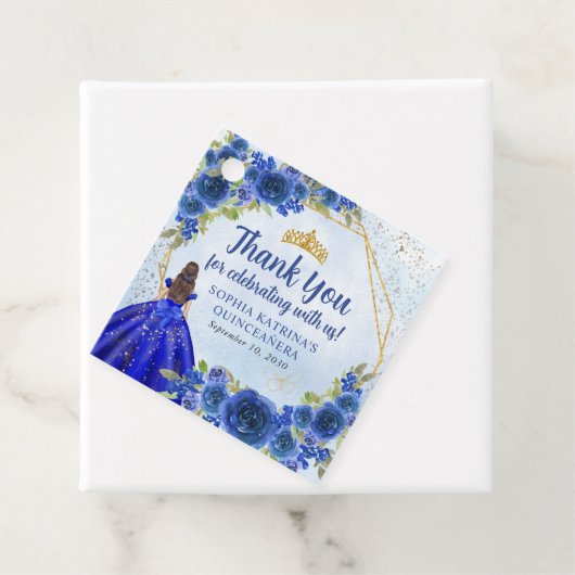 Navy Blauw Goud Bloemen Prinses Kroon Bedankt Bedankjes Labels (In situ)