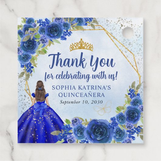 Navy Blauw Goud Bloemen Prinses Kroon Bedankt Bedankjes Labels (Achterkant)