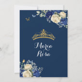 Navy Blauw Goud Bloemen Prinses Quinceañera Kaart (Achterkant)