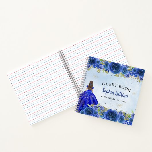 Navy Blauw Goud Bloemen Prinses Quinceañera Notitieboek (Binnen)
