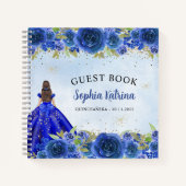 Navy Blauw Goud Bloemen Prinses Quinceañera Notitieboek (Voorkant)