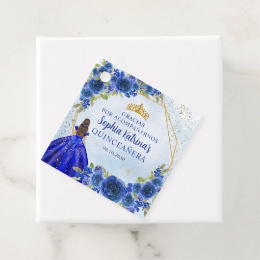 Navy Blauw Goud Bloemen Prinses Tiara Dank u Bedankjes Labels (In situ)