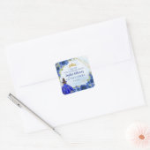 Navy Blauw Goud Bloemen Prinses Tiara Dank u Vierkante Sticker (Envelop)