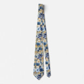 Navy Blauw Goud Bloemen Waterverf Bloemen Trouwen Stropdas (Voorkant)