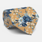 Navy Blauw Goud Bloemen Waterverf Bloemen Trouwen Stropdas (Opgerold)