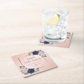 Navy Blauw Goud Blush Bruiloft Save The Date Kartonnen Onderzetters (Insitu)