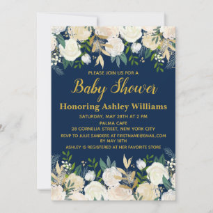Navy Blauw Goud Boho Botanische groen Baby shower Kaart