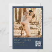 Navy Blauw Goud Bruiloft QR Code Fotoscript Kaart (Achterkant)