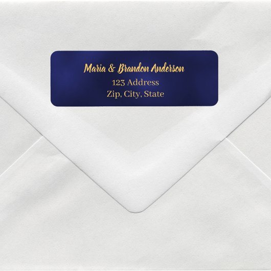 Navy blauw goud bruiloft retour adres etiket