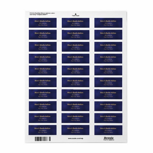 Navy blauw goud bruiloft retour adres etiket (Full Sheet)