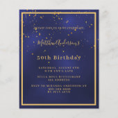 Navy blauw goud budget verjaardagsuitnodiging (Voorkant)