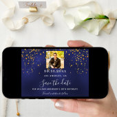 Navy blauw goud confetti foto verjaardag save the date