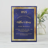 Navy blauw goud confetti jaar geboorte verjaardag kaart (Staand voorkant)