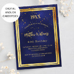 Navy blauw goud confetti jaar geboorte verjaardag kaart<br><div class="desc">Een donkerblauwe,  marineblauwe achtergrond. De blauwe kleur is ongelijk. Met een gouden lijst en gouden confetti sprinkle,  gouden gekleurde letters. Personaliseer en voeg geboortejaar,  naam,  partijgegevens toe.</div>