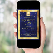 Navy blauw goud confetti pensioen bedrijf logo kaart