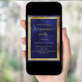 Navy blauw goud confetti pensioen kaart