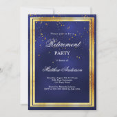 Navy blauw goud confetti pensioenfeest kaart (Voorkant)