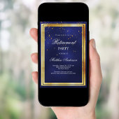 Navy blauw goud confetti pensioenfeest kaart