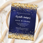 Navy blauw goud confetti premium verjaardag kaart<br><div class="desc">Een moderne,  stijlvolle en glamoureuze uitnodiging voor een 40e (of elke leeftijd) verjaardagsfeestje. Een marineblauwe achtergrond,  versierd met faux gold confetti. De blauwe kleur is ongelijk. Personaliseer en voeg jouw namen en partijgegevens toe.</div>