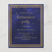 Navy blauw goud confetti uitnodiging voor pensione (Voorkant)
