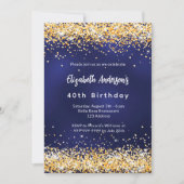 Navy blauw goud confetti verjaardag kaart (Voorkant)
