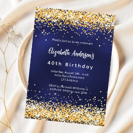 Navy blauw goud confetti verjaardag kaart