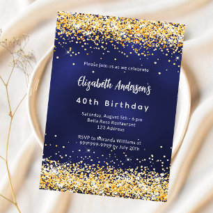 Navy blauw goud confetti verjaardag kaart
