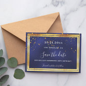 Navy blauw goud confetti verjaardag save the date