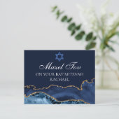 Navy Blauw Goud Custom Bat Mitzvah Mazel Tov Briefkaart (Staand voorkant)