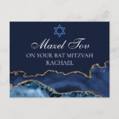 Navy Blauw Goud Custom Bat Mitzvah Mazel Tov Briefkaart (Voorkant)