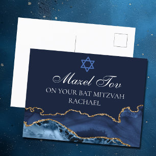 Navy Blauw Goud Custom Bat Mitzvah Mazel Tov Briefkaart