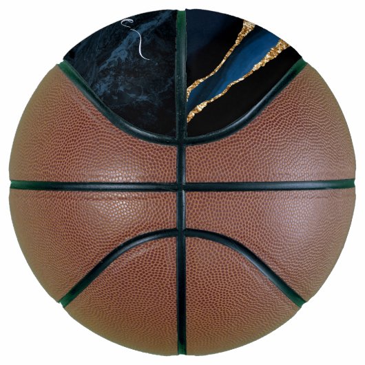 Navy Blauw Goud Custom Letter Naam Basketbal (Rechts)