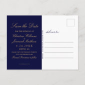 Navy Blauw Goud Damask Foto Save the Date Aankondigingskaart (Achterkant)