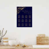 Navy Blauw Goud Damast Trouwzitting Poster (Keuken)
